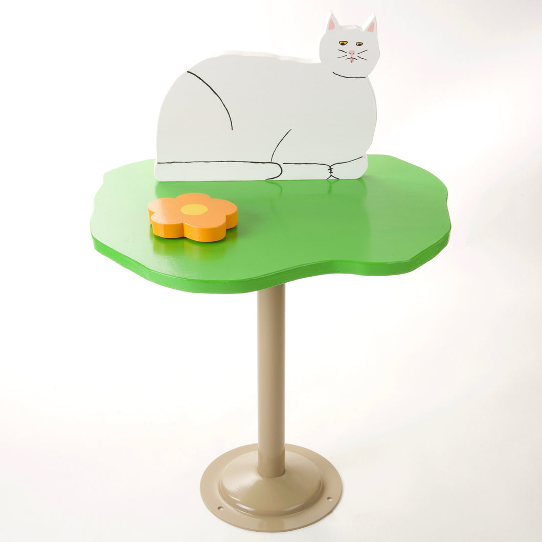 White Cat on a Grass Patch side table with light