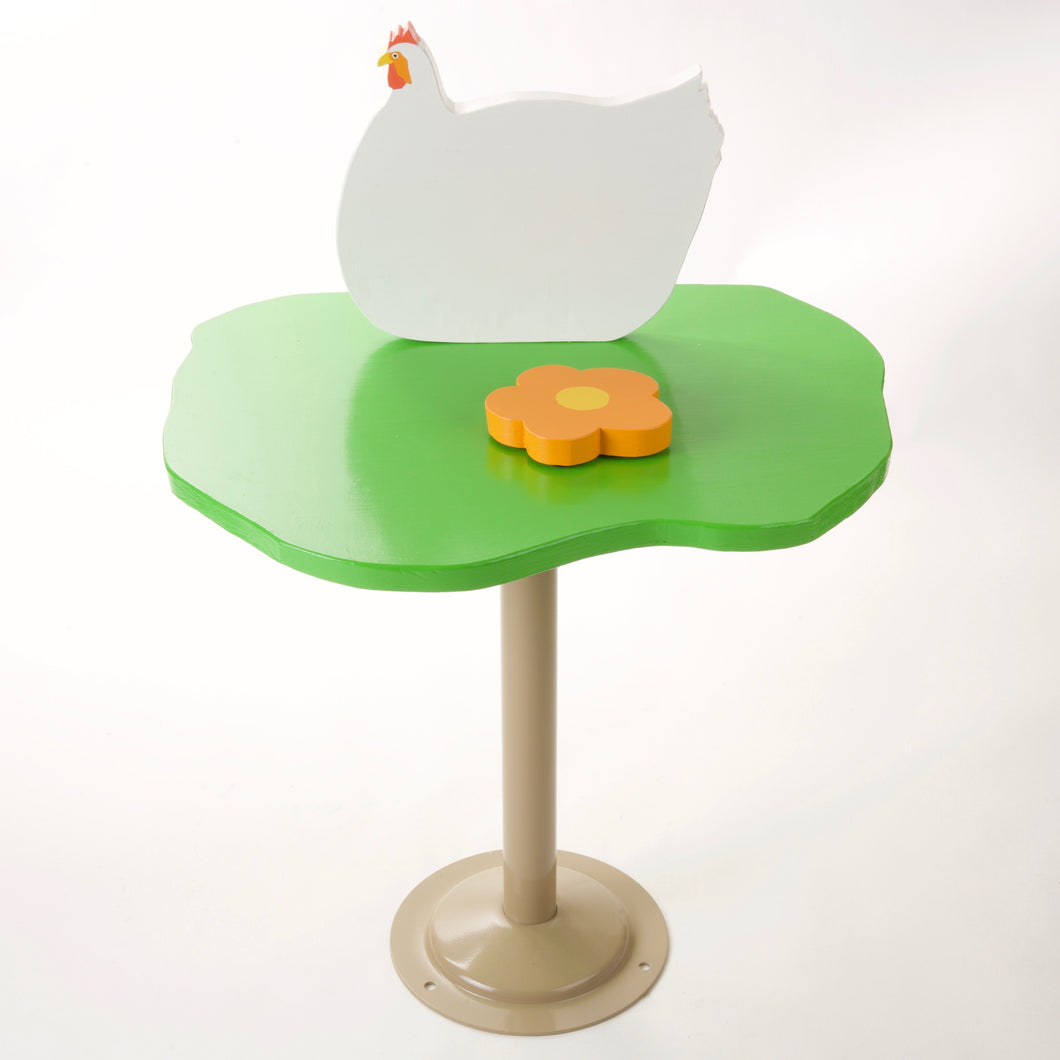 White Chicken on the Green side table with light