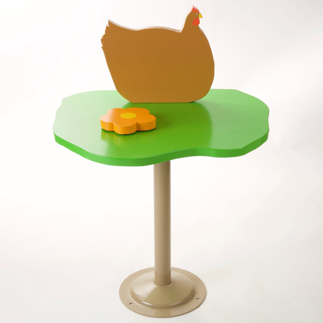 Brown Chicken on the Green side table with light