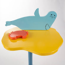 Waving Seal on the beach with crab coaster side table and light